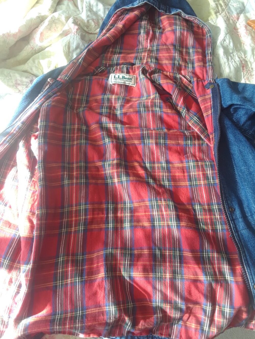 Vintage 80s 90s LL Bean Denim + Plaid Jacket - Picture 7 of 14